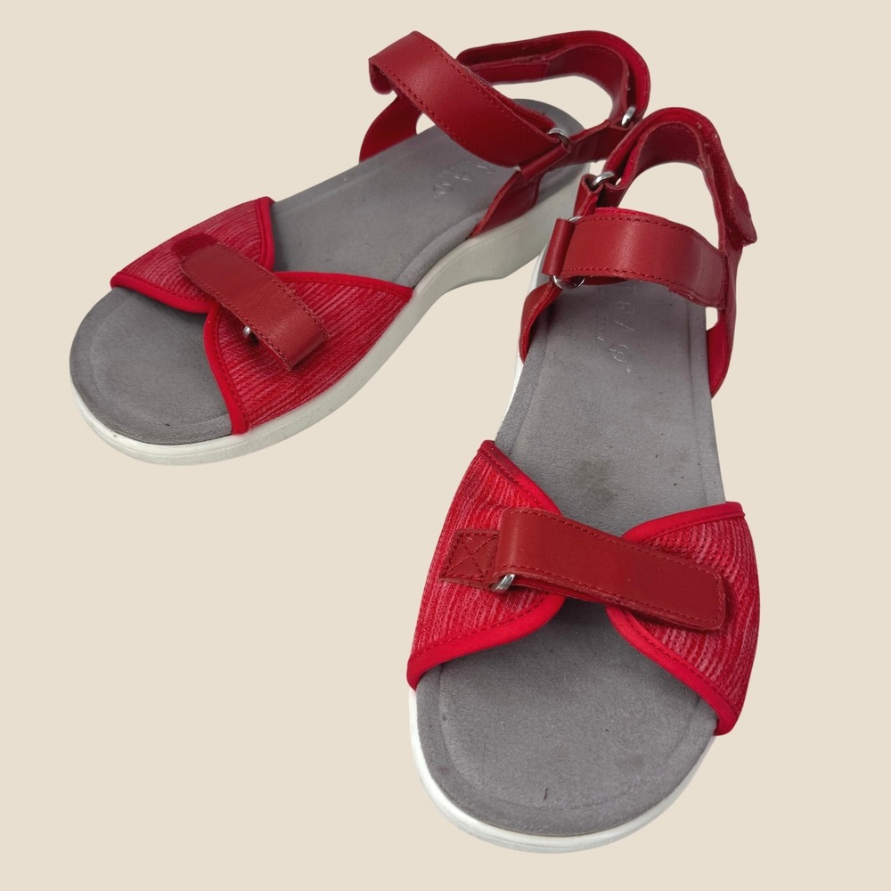 TRAQ by Alegria Qal Sandals Women 37 Red Leather Adjustable Comfort Athleisure